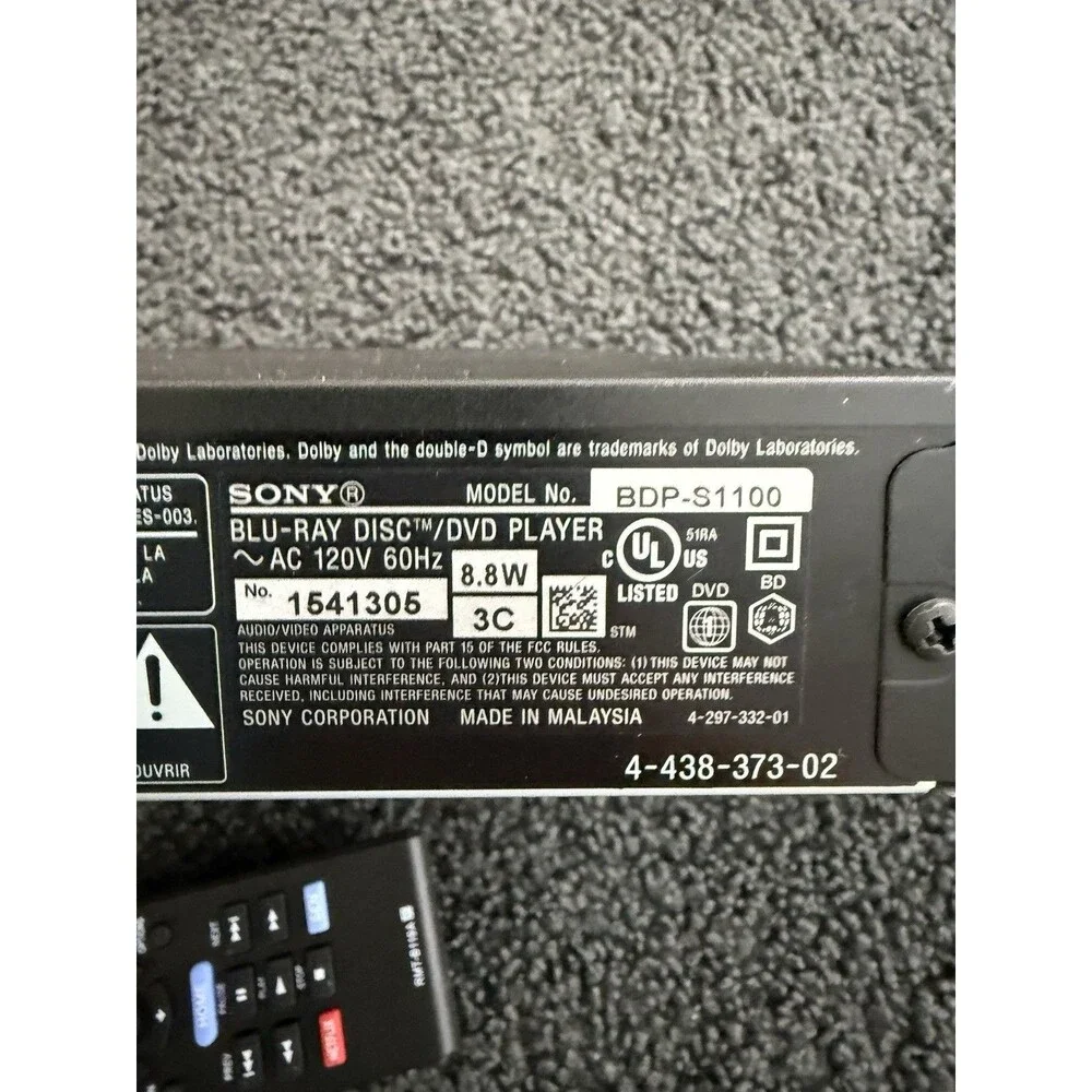 Sony BDP-S1100 1080p Blu-ray DVD Player with Remote + HDMI Cable Works Great!